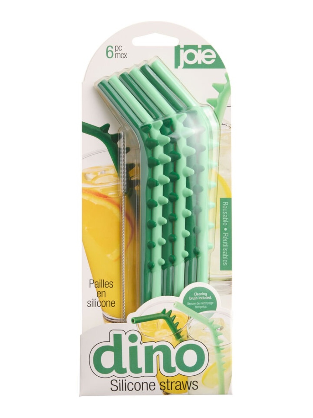 Joie Green Dino Spiked Silicone Straws 6 Pack